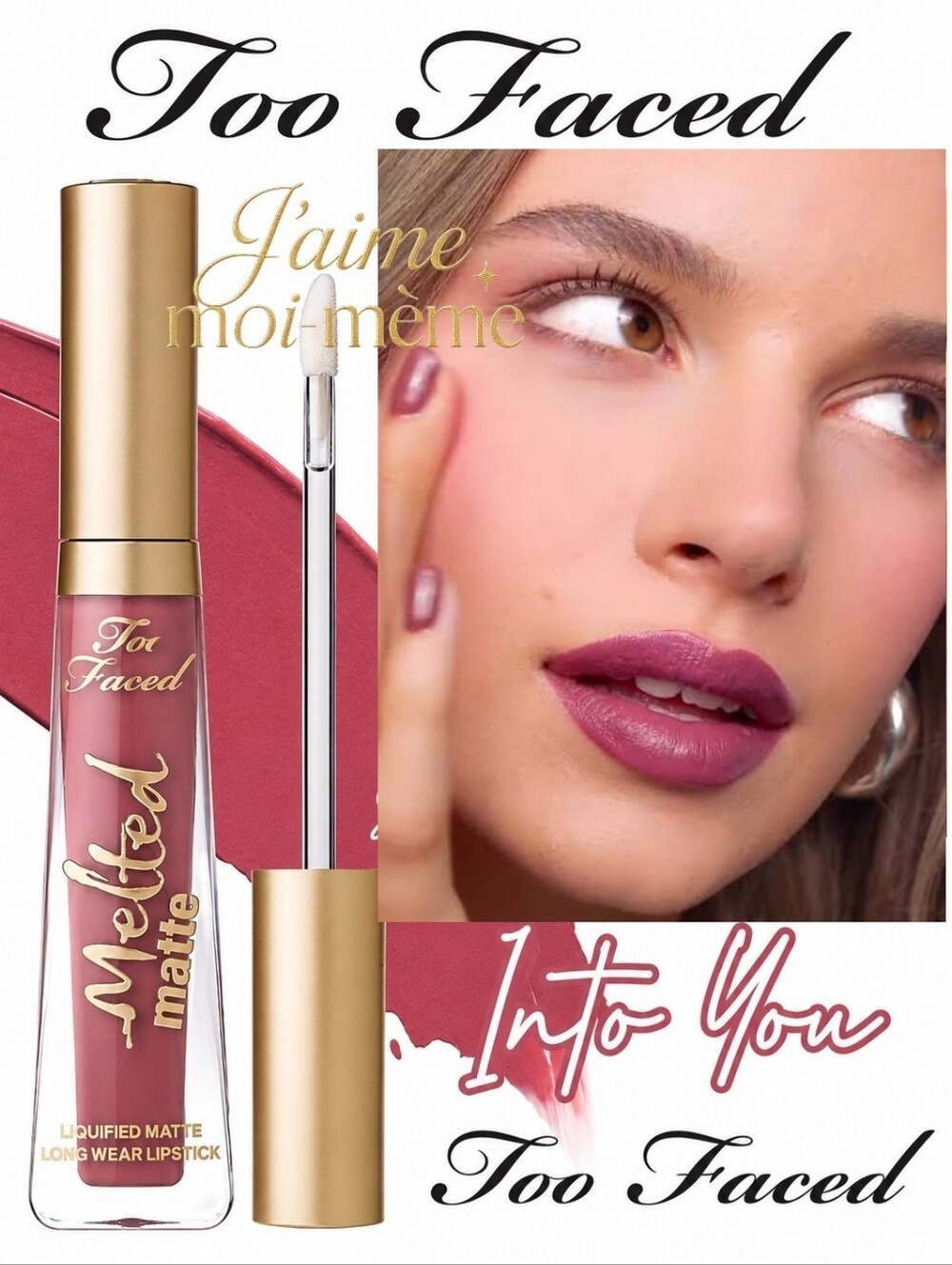 Too Faced Melted Matte Plumping Liquid Lipstick- Into You- Cool Tone Pink Mauve